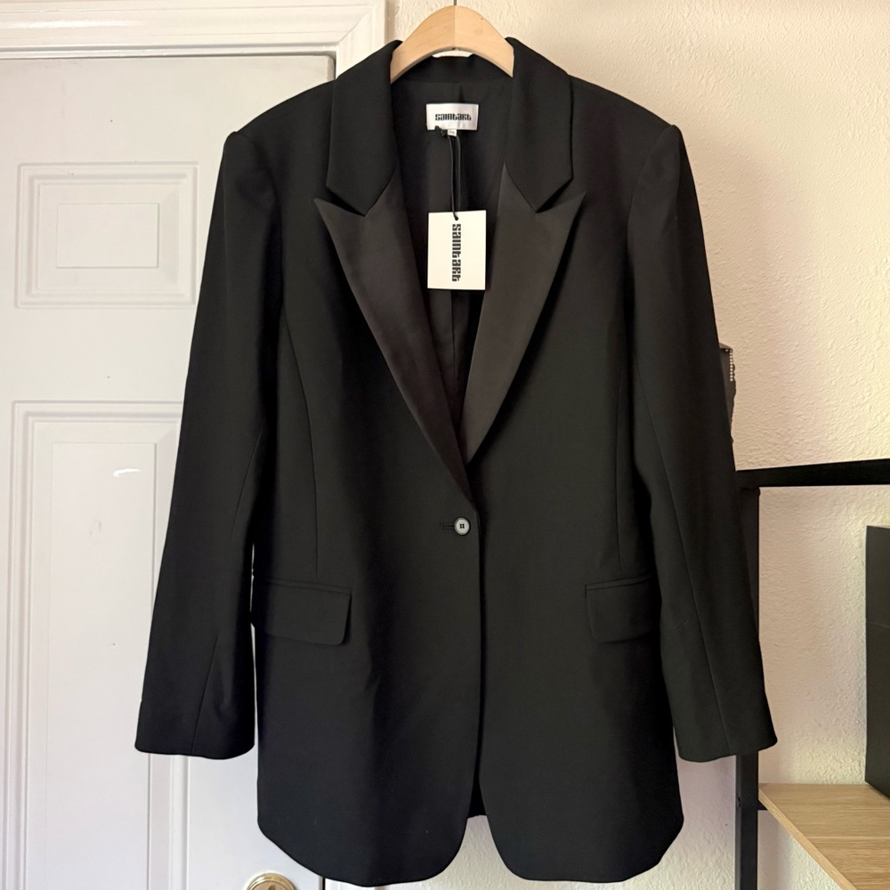 NWT SAINTART black one button‎ peak lapel long sleeve blazer jacket